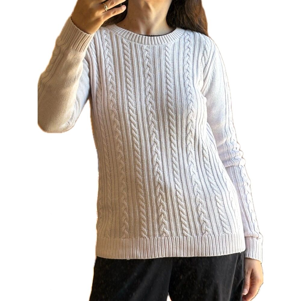Cable Knit Cotton Nylon Sweater Lot Bundle 2Pc Crew V Neck Pale Pink Dark Gray S - Picture 6 of 10